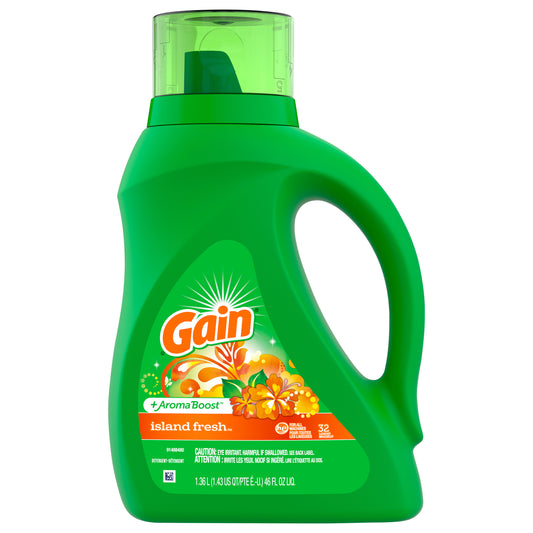 Gain + Aroma Boost Liquid Laundry Detergent, Island Fresh Scent, 32 Loads, 46 fl oz, HE Compatible