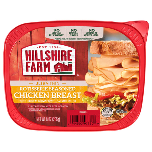 Hillshire Farm Ultra Thin Sliced Rotisserie Seasoned Chicken Breast Sandwich Meat, 9 oz