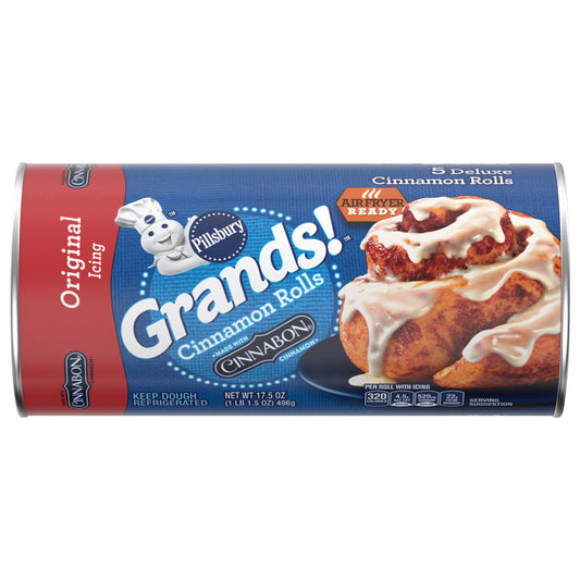 Pillsbury Grands! Cinnamon Rolls with Cinnabon Cinnamon and Original Icing, Refrigerated Canned Pastry Dough, 5 ct., 17.5 oz.