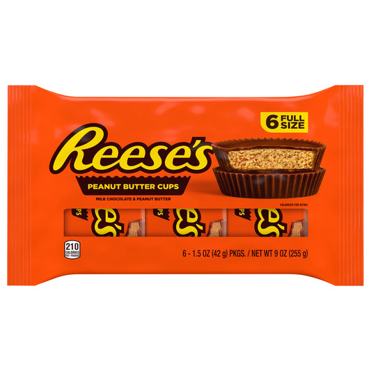 REESE'S Milk Chocolate Peanut Butter Cups, Candy Packs, 1.5 oz (6 Count)