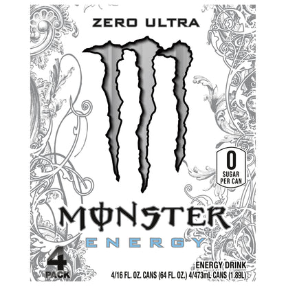 Monster Energy Zero Sugar Zero Ultra Energy Drink 4 - 16 fl oz Cans