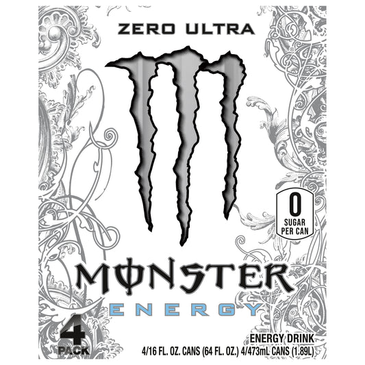 Monster Energy Zero Sugar Zero Ultra Energy Drink 4 - 16 fl oz Cans